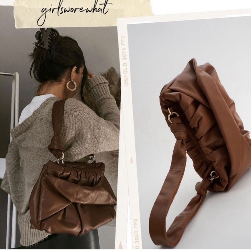 NWT Zara Pleated Leather Shoulder Bag